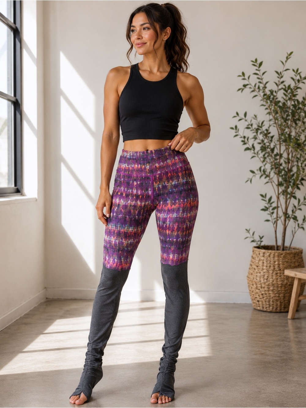 Alo Yoga Purple Print Goddess Leggings Leg Warmers Yoga Pants XS